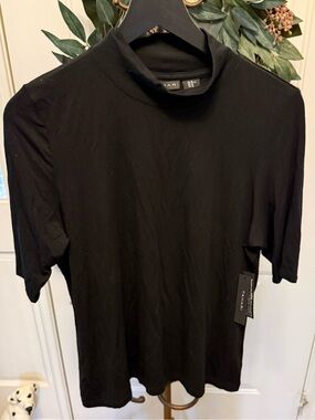 Tahari Minimalist Black Soft Modal Mock Neck Top SS XL